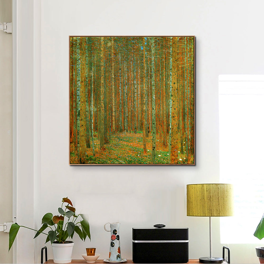 INVIN ART Framed Canvas Giclee Print Art Tannenwald (Pine Forest),c.1902 by Gustav Klimt Wall Art