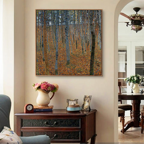 INVIN ART Framed Canvas Giclee Print Art Beech Grove by Gustav Klimt Wall Art Living Room Home Office Decorations