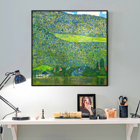 INVIN ART Framed Canvas Giclee Print Art Litzlberg on Lake Attersee,Austria.1915 by Gustav Klimt Wall Art Living Room Home Office Decorations