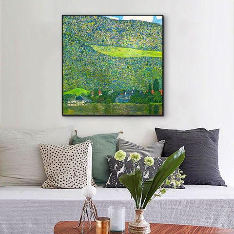 INVIN ART Framed Canvas Giclee Print Art Litzlberg on Lake Attersee,Austria.1915 by Gustav Klimt Wall Art Living Room Home Office Decorations
