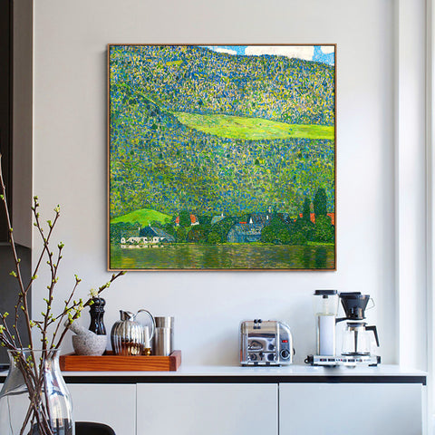 INVIN ART Framed Canvas Giclee Print Art Litzlberg on Lake Attersee,Austria.1915 by Gustav Klimt Wall Art Living Room Home Office Decorations