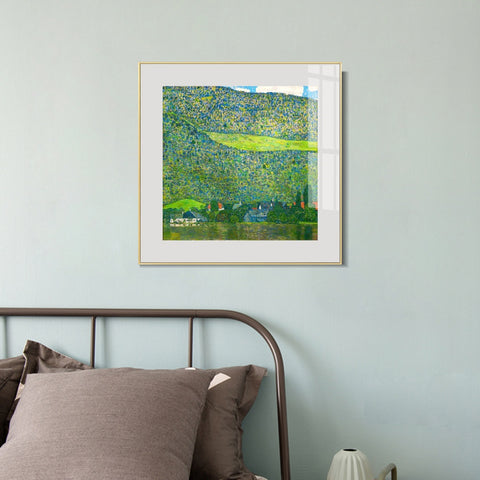 INVIN ART Framed Canvas Giclee Print Art Litzlberg on Lake Attersee, Austria. 1915 by Gustav Klimt Wall Art Living Room Home Office Decorations(Aluminum Metal Champagne Frame with Mat & Glass,28"x28")