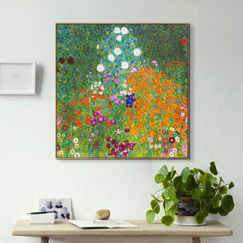 INVIN ART Framed Canvas Giclee Print Art Flower Garden by Gustav Klimt Wall Art Living Room Home Office Decorations