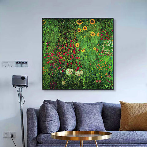 INVIN ART Framed Canvas Giclee Print Art Garden with Flowers by Gustav Klimt Wall Art Living Room Home Office Decorations