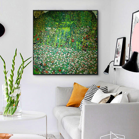 INVIN ART Framed Canvas Giclee Print Art Flowers by Gustav Klimt Wall Art Living Room Home Office Decorations