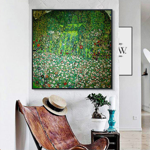 INVIN ART Framed Canvas Giclee Print Art Flowers by Gustav Klimt Wall Art Living Room Home Office Decorations