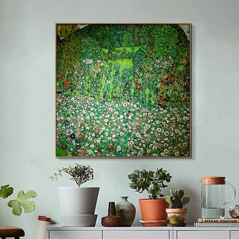 INVIN ART Framed Canvas Giclee Print Art Flowers by Gustav Klimt Wall Art Living Room Home Office Decorations