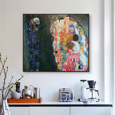 INVIN ART Framed Canvas Giclee Print Art Death and Life by Gustav Klimt Wall Art Living Room Home Office Decorations