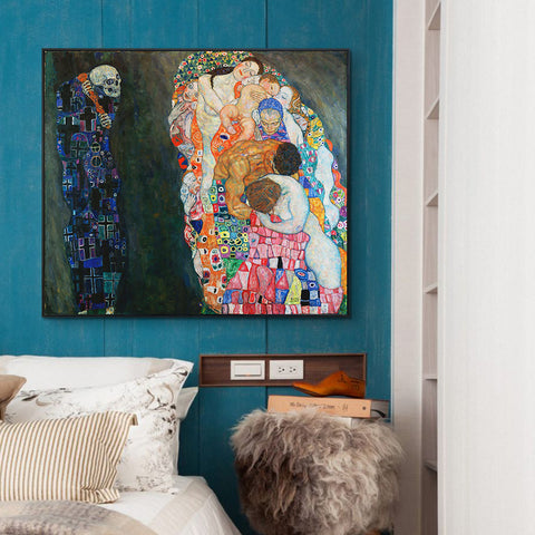 INVIN ART Framed Canvas Giclee Print Art Death and Life by Gustav Klimt Wall Art Living Room Home Office Decorations