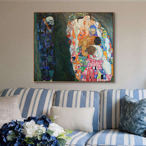 INVIN ART Framed Canvas Giclee Print Art Death and Life by Gustav Klimt Wall Art Living Room Home Office Decorations