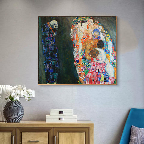 INVIN ART Framed Canvas Giclee Print Art Death and Life by Gustav Klimt Wall Art Living Room Home Office Decorations