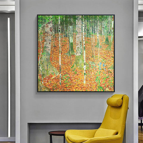 INVIN ART Framed Canvas Giclee Print Art The Birch Wood,1903 by Gustav Klimt Wall Art Living Room Home Office Decorations