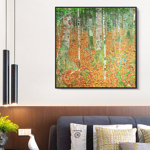 INVIN ART Framed Canvas Giclee Print Art The Birch Wood,1903 by Gustav Klimt Wall Art Living Room Home Office Decorations