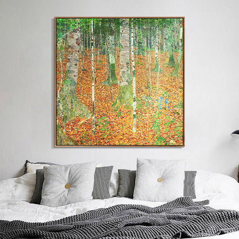 INVIN ART Framed Canvas Giclee Print Art The Birch Wood,1903 by Gustav Klimt Wall Art Living Room Home Office Decorations