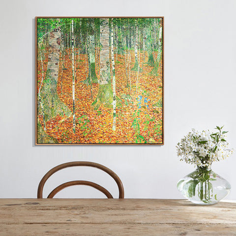 INVIN ART Framed Canvas Giclee Print Art The Birch Wood,1903 by Gustav Klimt Wall Art Living Room Home Office Decorations