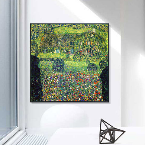 INVIN ART Framed Canvas Giclee Print Art Country House on Attersee Lake by Gustav Klimt Wall Art Living Room Home Office Decorations