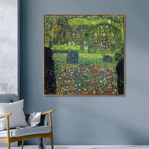 INVIN ART Framed Canvas Giclee Print Art Country House on Attersee Lake by Gustav Klimt Wall Art Living Room Home Office Decorations