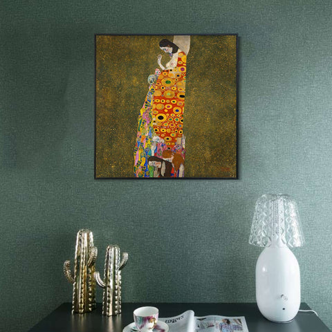INVIN ART Framed Canvas Giclee Print Art Hope,II by Gustav Klimt Wall Art Living Room Home Office Decorations