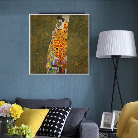 INVIN ART Framed Canvas Giclee Print Art Hope,II by Gustav Klimt Wall Art Living Room Home Office Decorations