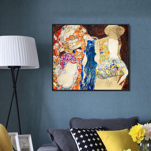 INVIN ART Framed Canvas Giclee Print Art Series#77 by Gustav Klimt Wall Art Living Room Home Office Decorations