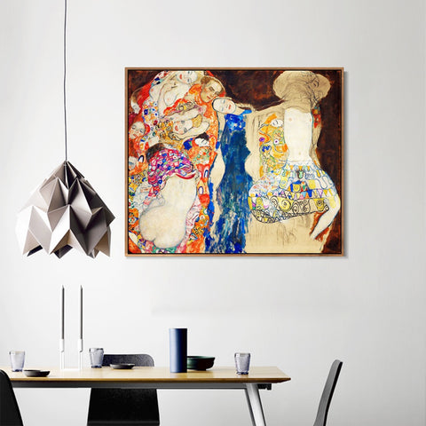 INVIN ART Framed Canvas Giclee Print Art Series#77 by Gustav Klimt Wall Art Living Room Home Office Decorations