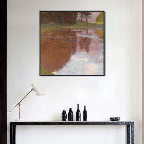 INVIN ART Framed Canvas Giclee Print Art Tranquil Pond (Egelsee Near Golling, Salzburg) by Gustav Klimt Wall Art Living Room Home Office Decorations