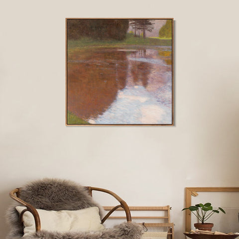 INVIN ART Framed Canvas Giclee Print Art Tranquil Pond (Egelsee Near Golling, Salzburg) by Gustav Klimt Wall Art Living Room Home Office Decorations