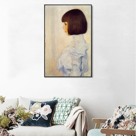 INVIN ART Framed Canvas Giclee Print Art Girl by Gustav Klimt Wall Art Living Room Home Office Decorations