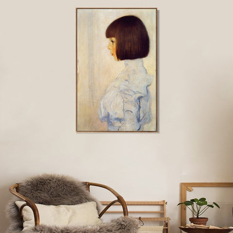 INVIN ART Framed Canvas Giclee Print Art Girl by Gustav Klimt Wall Art Living Room Home Office Decorations