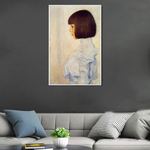INVIN ART Framed Canvas Giclee Print Art Girl by Gustav Klimt Wall Art Living Room Home Office Decorations