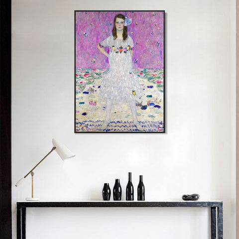 INVIN ART Framed Canvas Giclee Print Art Girl In White by Gustav Klimt Wall Art Living Room Home Office Decorations