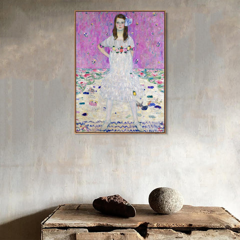 INVIN ART Framed Canvas Giclee Print Art Girl In White by Gustav Klimt Wall Art Living Room Home Office Decorations