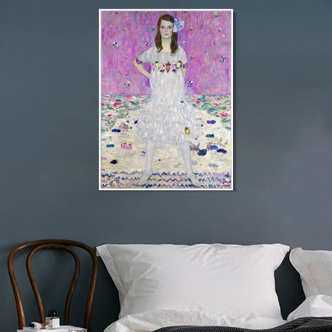 INVIN ART Framed Canvas Giclee Print Art Girl In White by Gustav Klimt Wall Art Living Room Home Office Decorations
