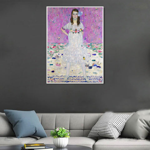 INVIN ART Framed Canvas Giclee Print Art Girl In White by Gustav Klimt Wall Art Living Room Home Office Decorations