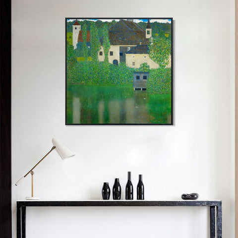 INVIN ART Framed Canvas Giclee Print Art Water Castle by Gustav Klimt Wall Art Living Room Home Office Decorations