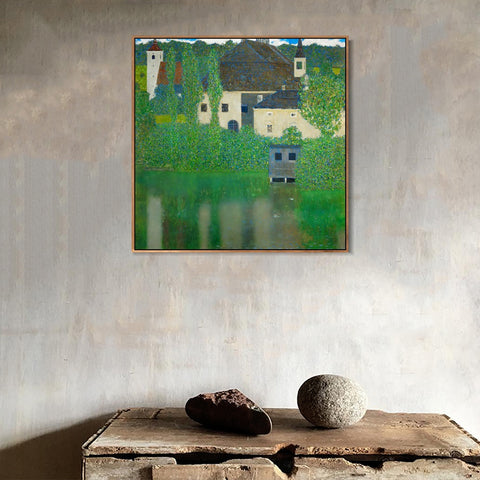 INVIN ART Framed Canvas Giclee Print Art Water Castle by Gustav Klimt Wall Art Living Room Home Office Decorations