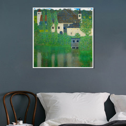 INVIN ART Framed Canvas Giclee Print Art Water Castle by Gustav Klimt Wall Art Living Room Home Office Decorations