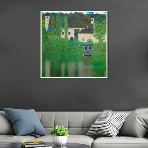 INVIN ART Framed Canvas Giclee Print Art Water Castle by Gustav Klimt Wall Art Living Room Home Office Decorations