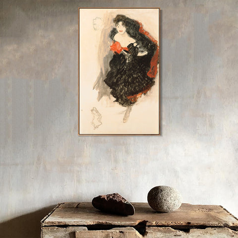 INVIN ART Framed Canvas Giclee Print Art Girl in black dress by Gustav Klimt Wall Art Living Room Home Office Decorations
