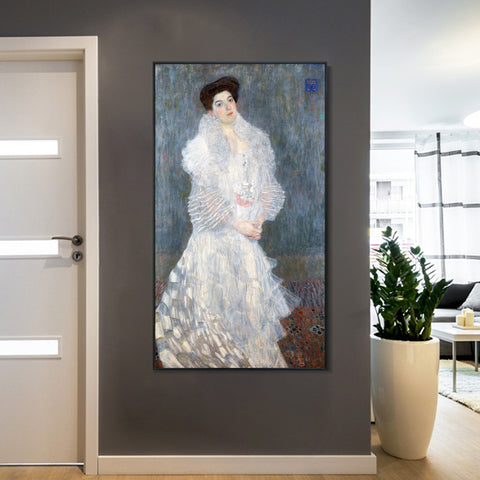INVIN ART Framed Canvas Giclee Print Art Woman in White Dress by Gustav Klimt Wall Art Living Room Home Office Decorations