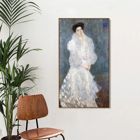 INVIN ART Framed Canvas Giclee Print Art Woman in White Dress by Gustav Klimt Wall Art Living Room Home Office Decorations