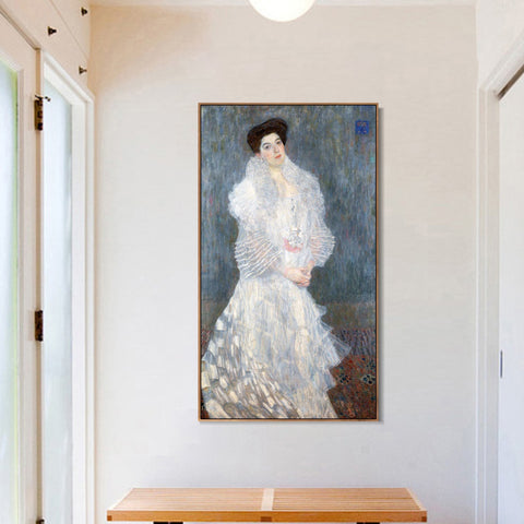 INVIN ART Framed Canvas Giclee Print Art Woman in White Dress by Gustav Klimt Wall Art Living Room Home Office Decorations