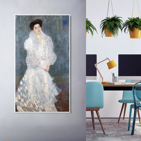 INVIN ART Framed Canvas Giclee Print Art Woman in White Dress by Gustav Klimt Wall Art Living Room Home Office Decorations