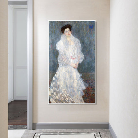 INVIN ART Framed Canvas Giclee Print Art Woman in White Dress by Gustav Klimt Wall Art Living Room Home Office Decorations