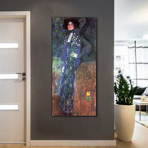 INVIN ART Framed Canvas Giclee Print Art Portrait of Emilie Floge by Gustav Klimt Wall Art Living Room Home Office Decorations