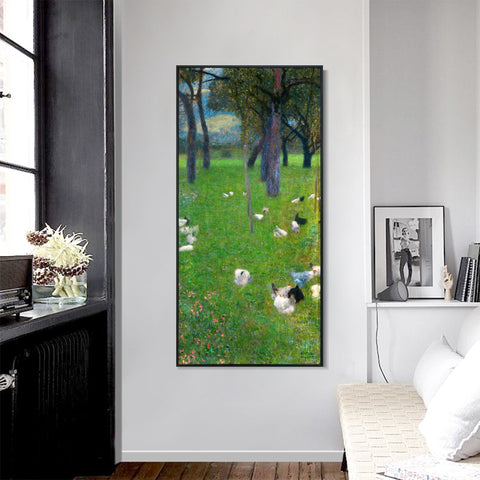 INVIN ART Framed Canvas Giclee Print Art Chicken under trees by Gustav Klimt Wall Art Living Room Home Office Decorations