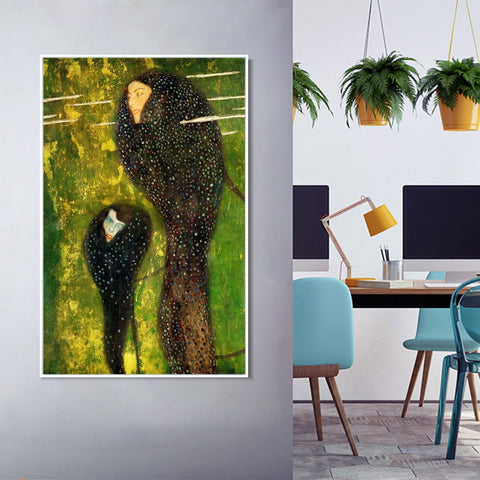 INVIN ART Framed Canvas Giclee Print Art Water Nymphs by Gustav Klimt Wall Art Living Room Home Office Decorations