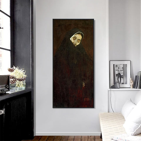 INVIN ART Framed Canvas Giclee Print Art Alte Frau 1909, Old Woman by Gustav Klimt Wall Art Living Room Home Office Decorations