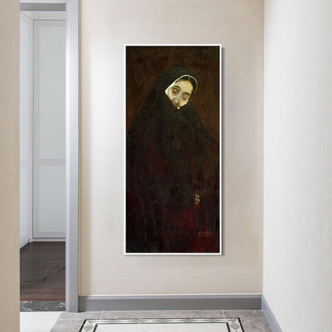 INVIN ART Framed Canvas Giclee Print Art Alte Frau 1909, Old Woman by Gustav Klimt Wall Art Living Room Home Office Decorations