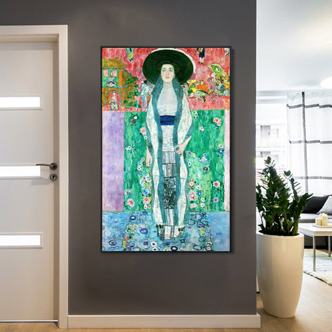 INVIN ART Framed Canvas Giclee Print Art Woman with Hat by Gustav Klimt Wall Art Living Room Home Office Decorations